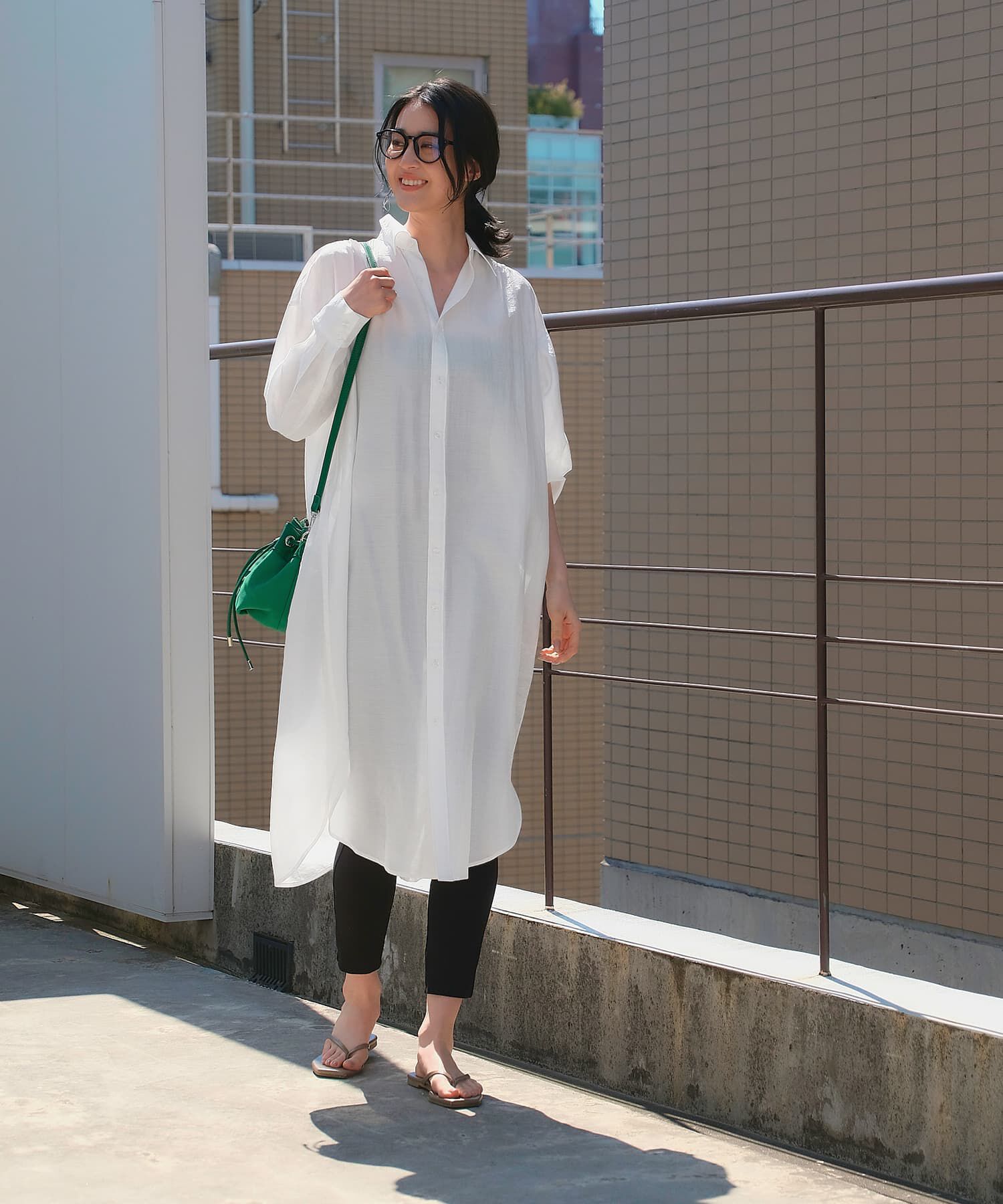 STYLE DELI「微シアー＆微光沢シワ加工シャツワンピース」|ワンピース|ホワイト