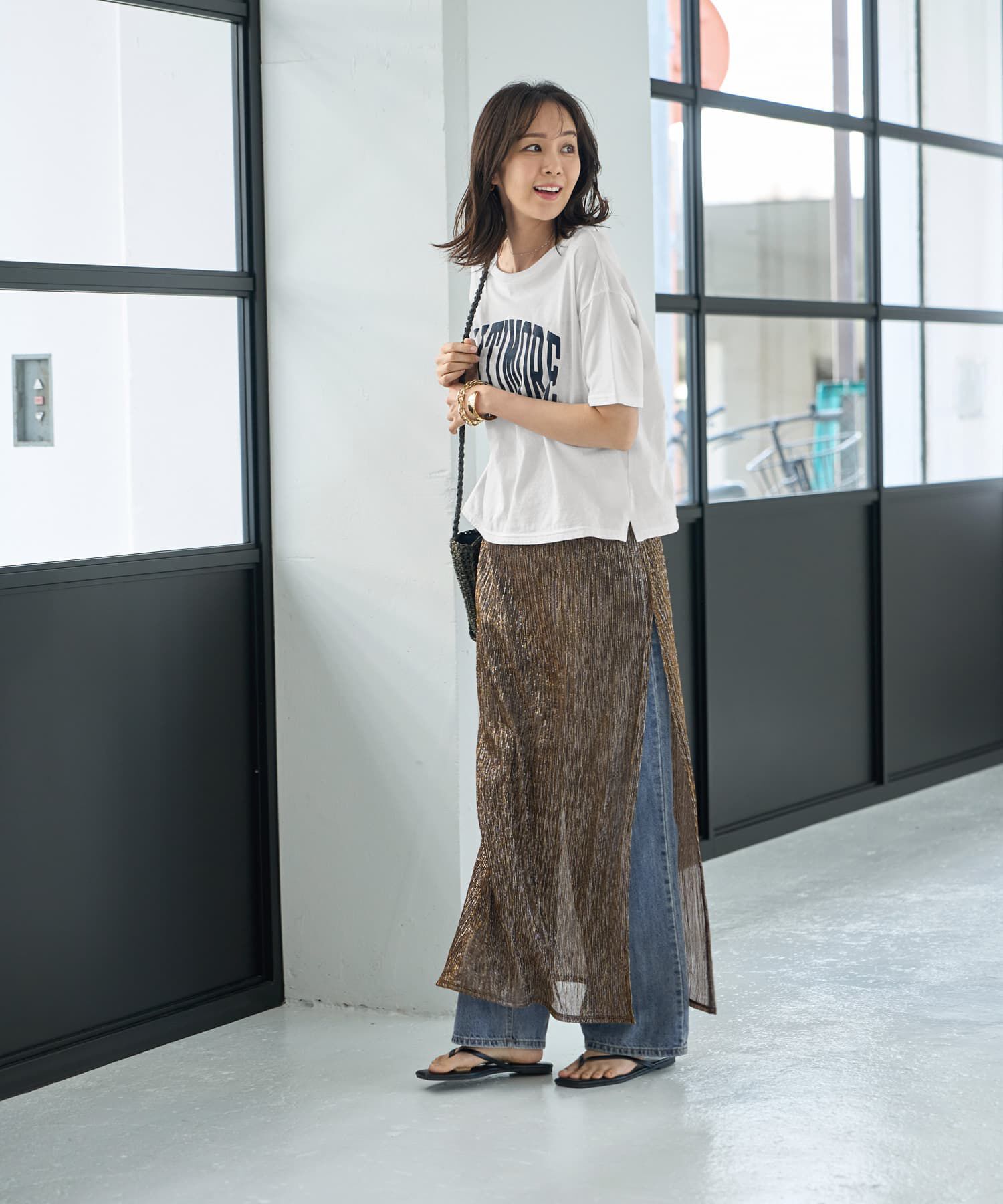 STYLE DELI「【LUXE】キラキラシアーとリブ生地のスカートセット」|スカート|