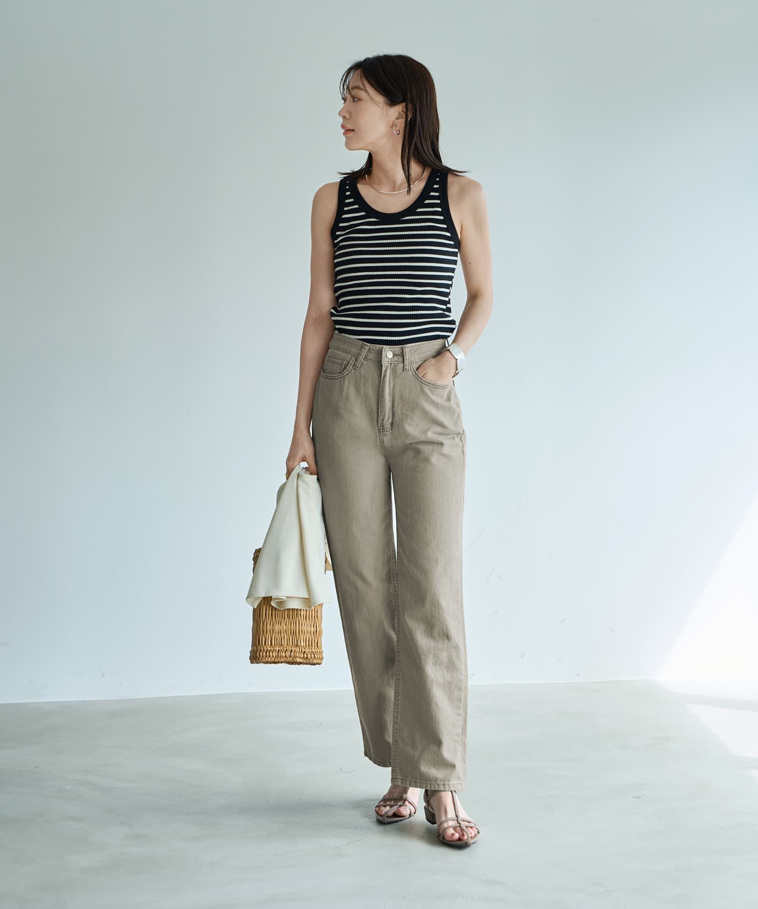 STYLE DELI「トリミングボーダーのリブ生地タンクトップ」|タンクトップ|