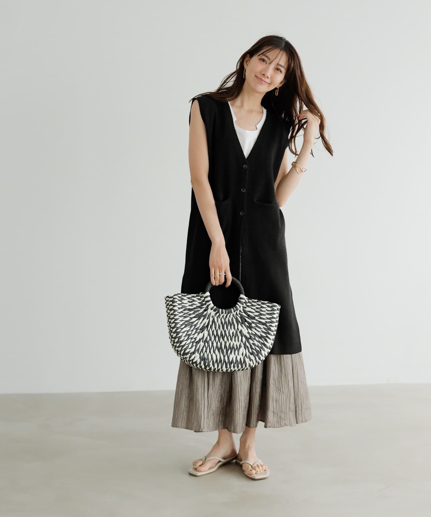 STYLE DELI「片畦編みサマーニットロングベスト」|ベスト・ジレ|