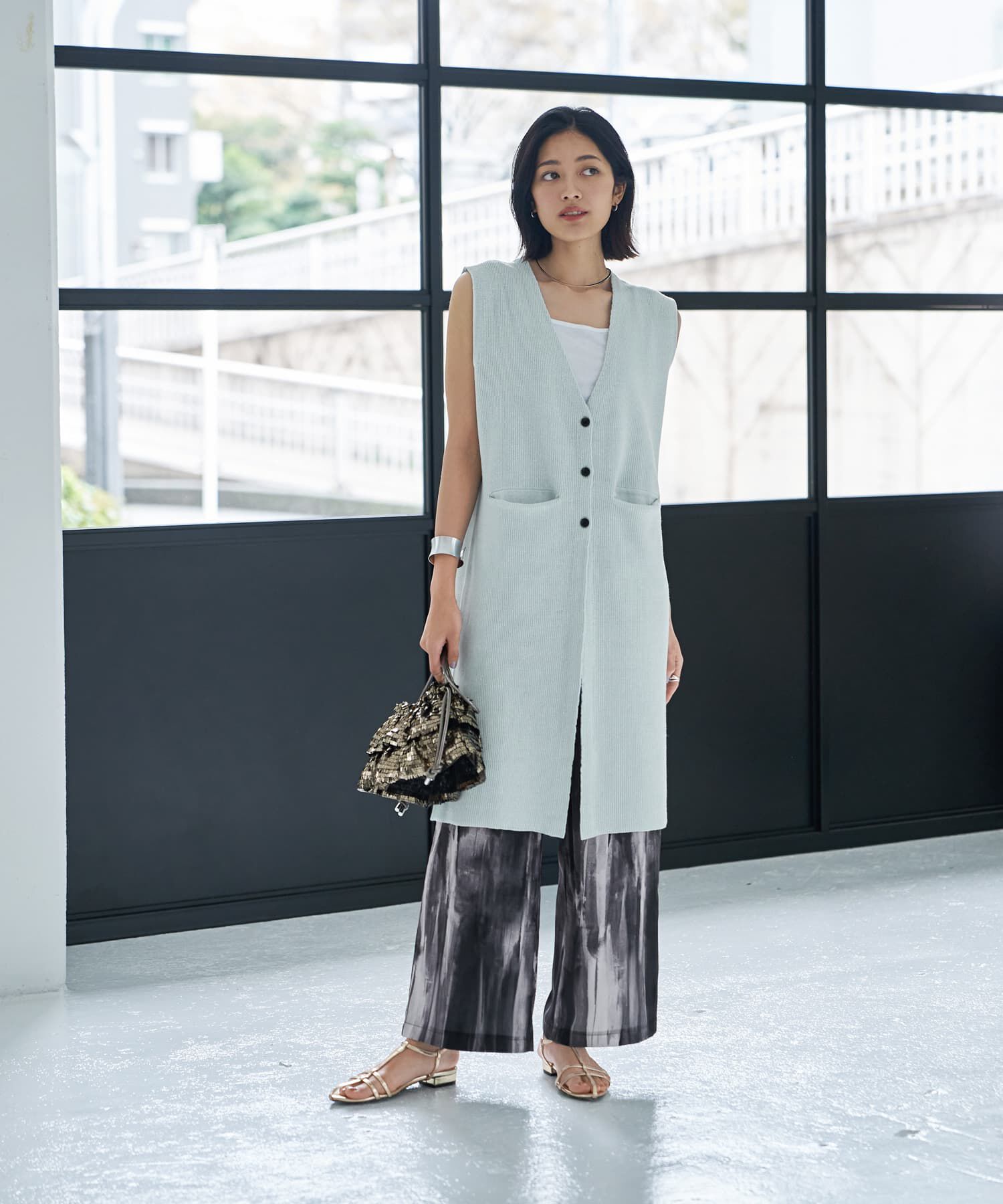 STYLE DELI「片畦編みサマーニットロングベスト」|ベスト・ジレ|