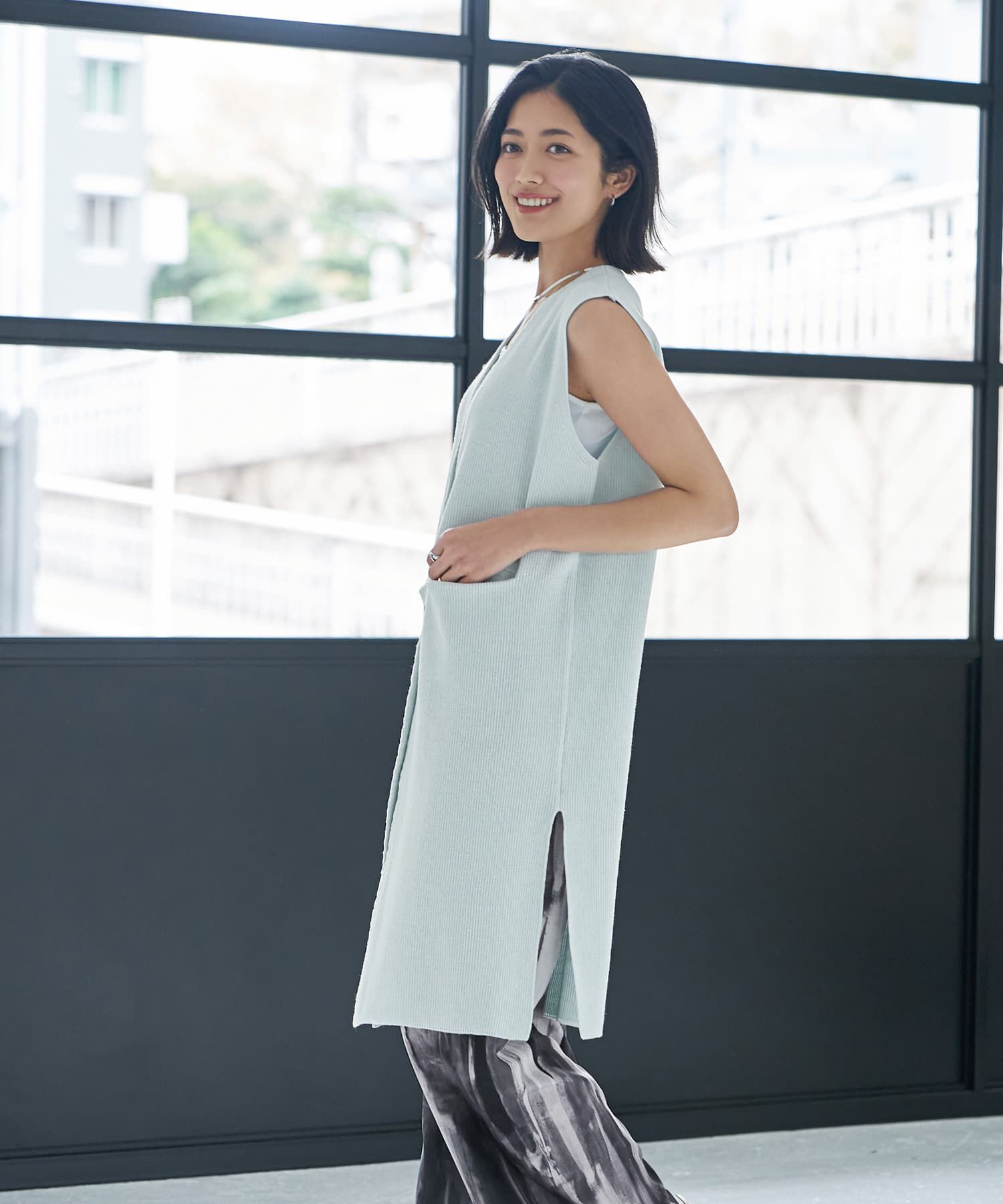 STYLE DELI「片畦編みサマーニットロングベスト」|ベスト・ジレ|