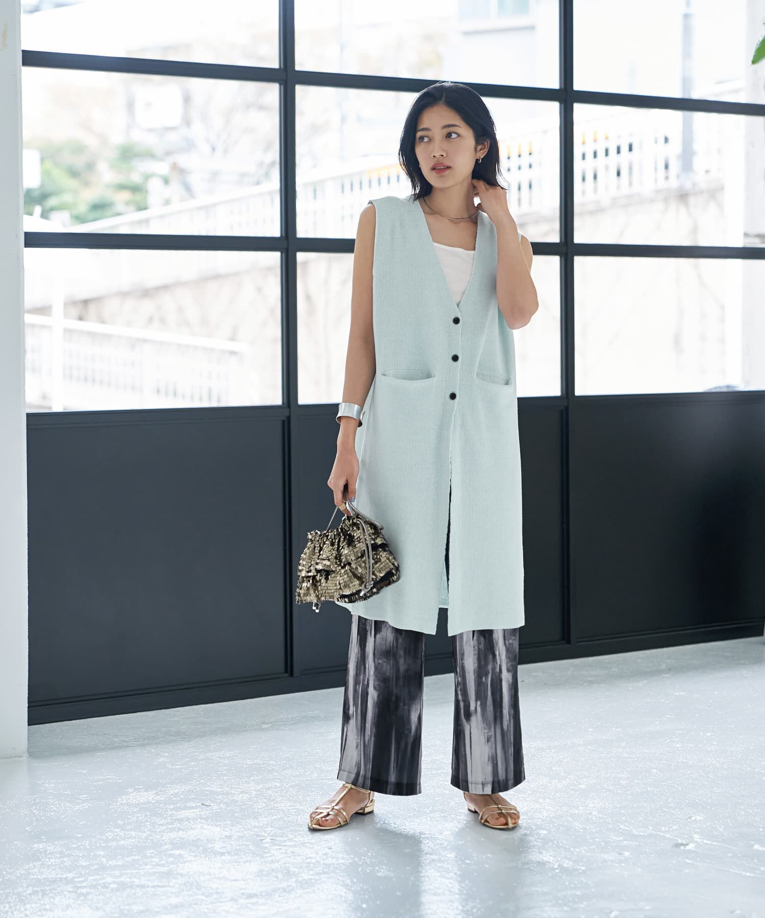 STYLE DELI「片畦編みサマーニットロングベスト」|ベスト・ジレ|