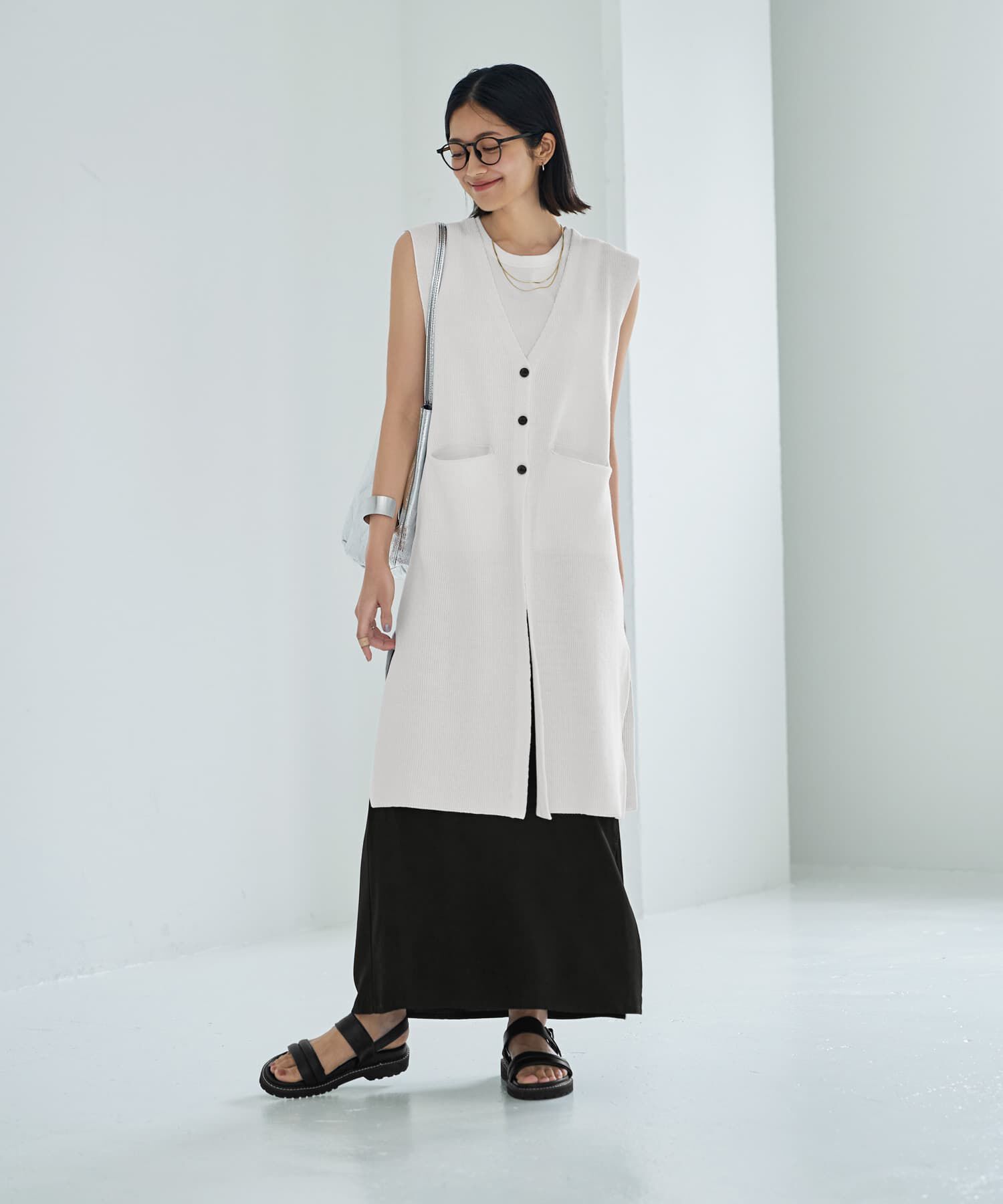 STYLE DELI「片畦編みサマーニットロングベスト」|ベスト・ジレ|