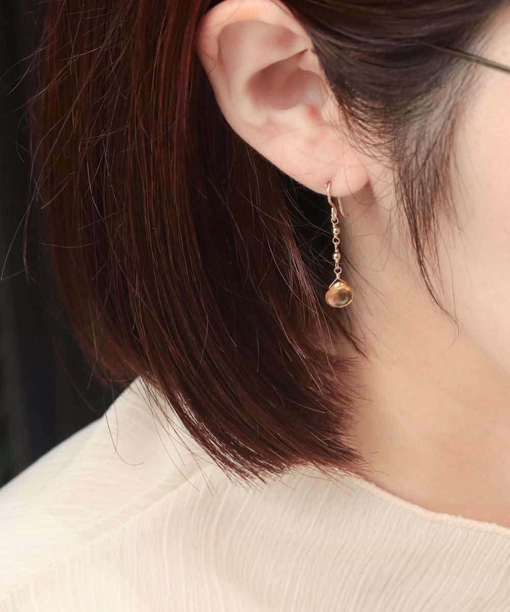  「K14GF ミラーボール 天然石 フックピアス　」|ピアス|