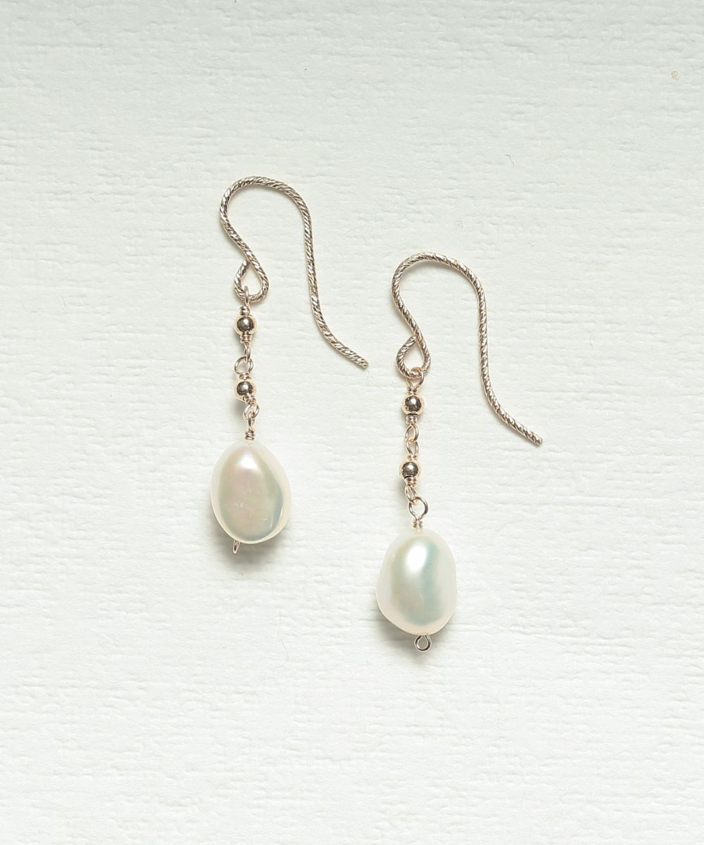  「K14GF ミラーボール 天然石 フックピアス　」|ピアス|パール