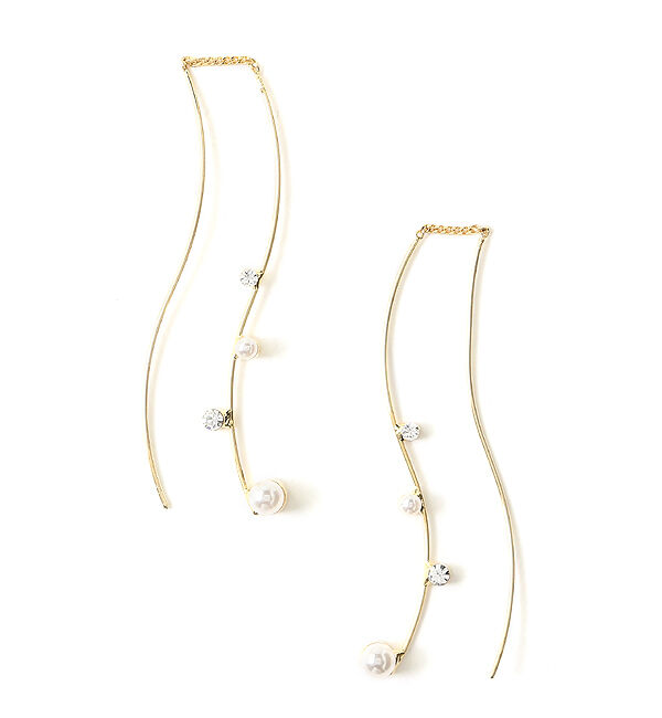 Phoebe「ツインカーブラインパールビジューピアス　ゴールド」|ピアス|クリア