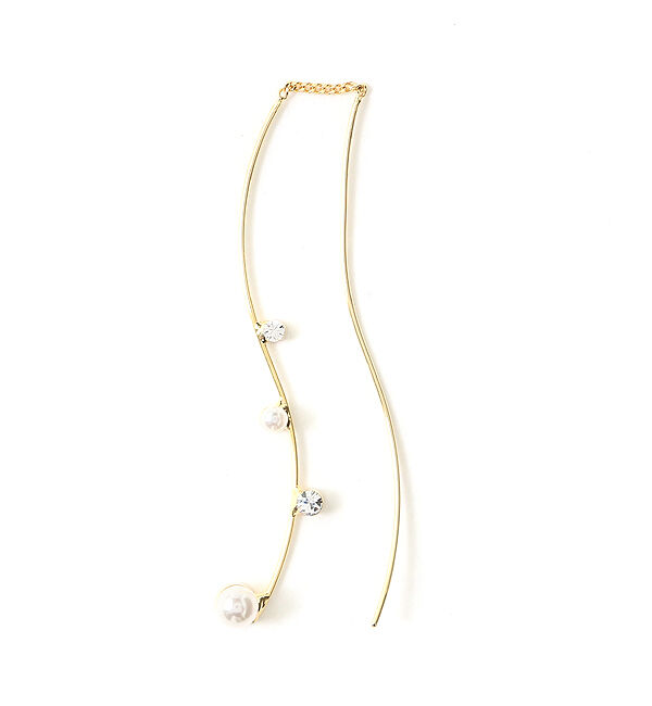 Phoebe「ツインカーブラインパールビジューピアス　ゴールド」|ピアス|