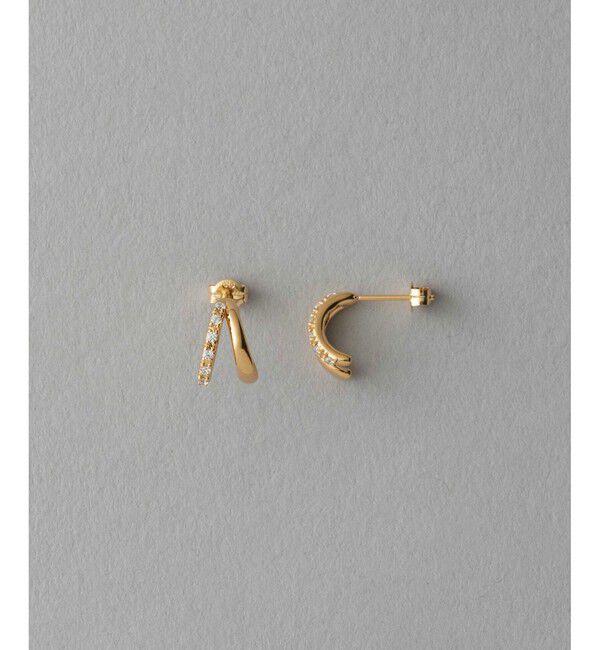 ete「ビジュー ダブルライン ピアス」|ピアス|イエローゴールド