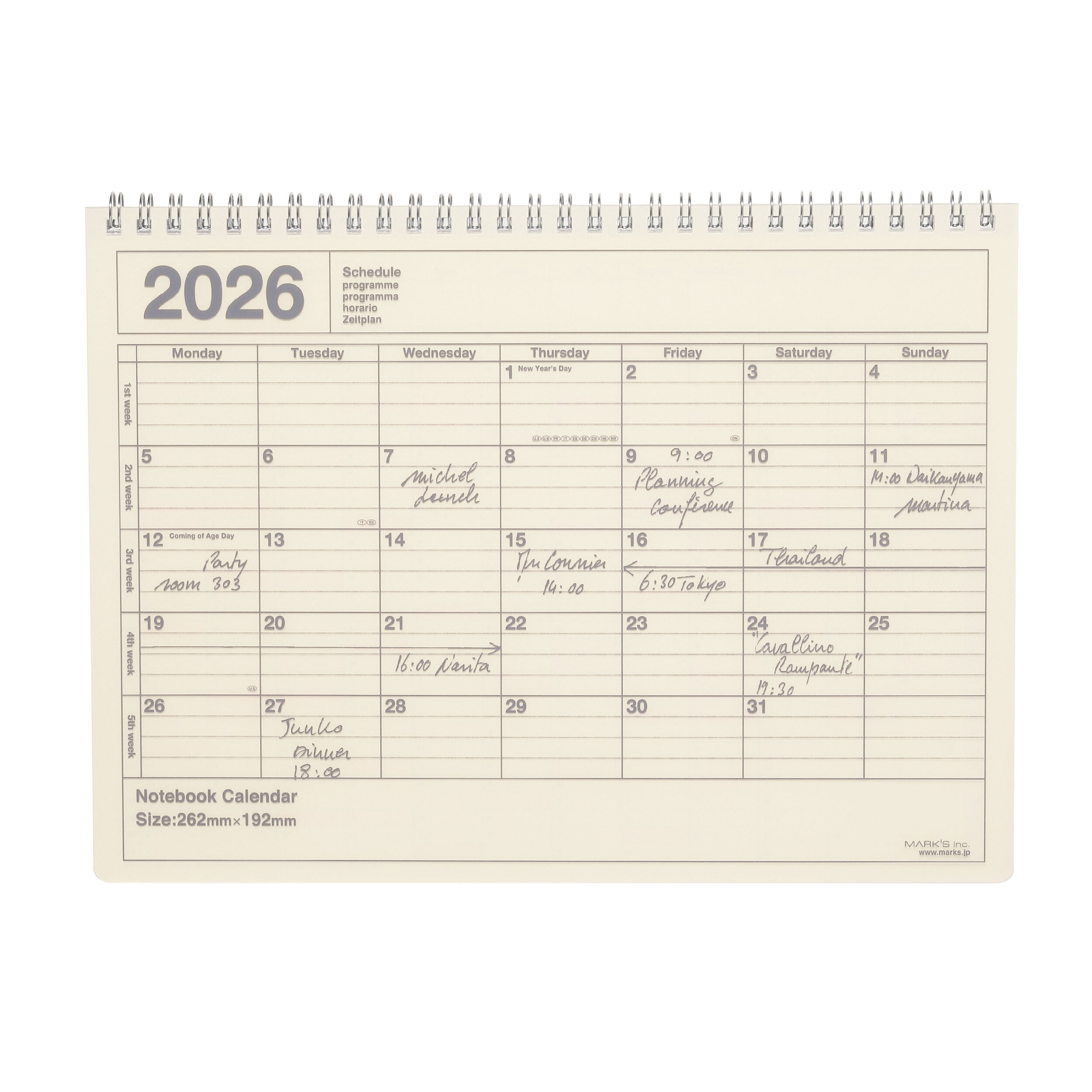  「2026 スケジュール帳 2026年1月始まり 月間ブロック B5変型 ノートブックカレンダー・M」|ステーショナリー|アイボリー