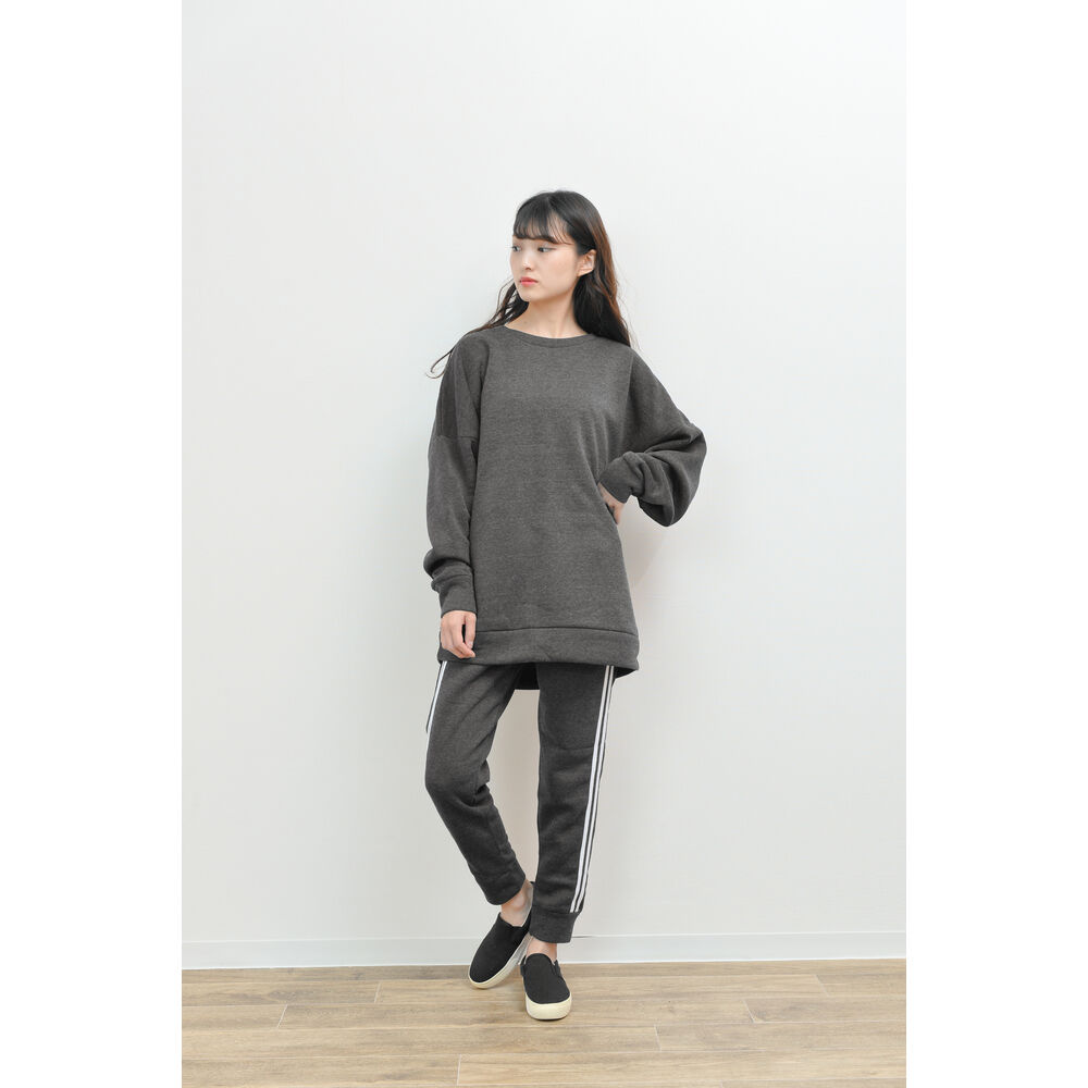 BACKYARD FAMILY「レディース ルームウェア セットアップ 冬 上下セット 長袖 通販 ラインパンツ プルオーバー」|ルームウェア|グレー1
