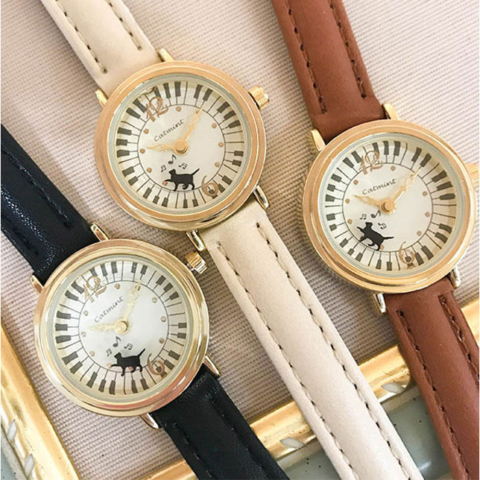 BACKYARD FAMILY「腕時計 レディース 通販 日本製 ウォッチ ネコの秒針 動く猫 ローリング猫 革ベルト」|腕時計|