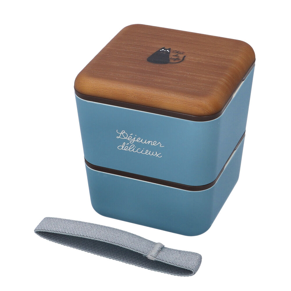 BACKYARD FAMILY「弁当箱 2段 通販 日本製 600ml スクエア ねこ 猫 ランチボックス 2段弁当箱 食洗機対応」|食器・キッチングッズ|ブルー1