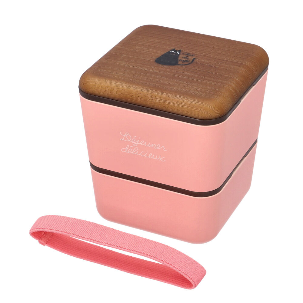 BACKYARD FAMILY「弁当箱 2段 通販 日本製 600ml スクエア ねこ 猫 ランチボックス 2段弁当箱 食洗機対応」|食器・キッチングッズ|ピンク1