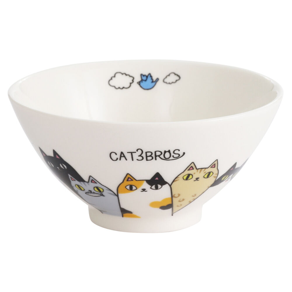 BACKYARD FAMILY「にゃん屋 猫3兄弟 お茶碗 通販 日本製 飯椀 ご飯茶碗 茶碗 茶わん 猫 ねこ ネコ 耳付き」|食器・キッチングッズ|ホワイト1