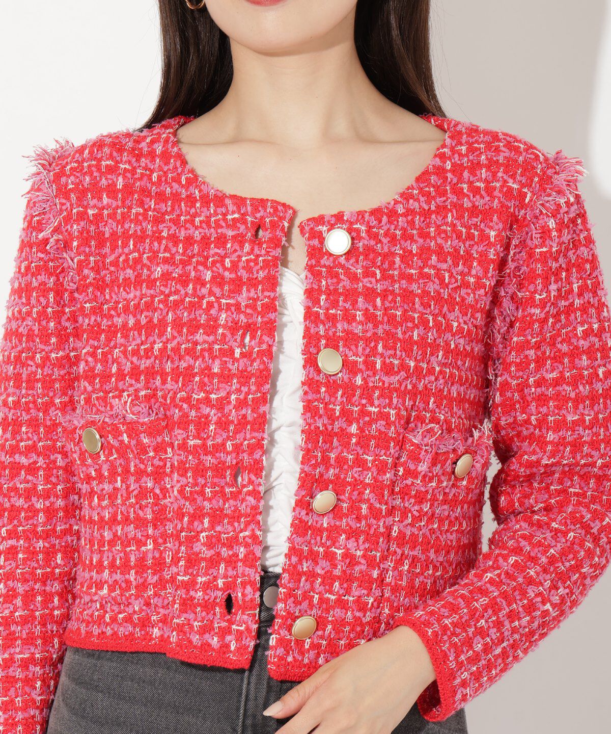 アンドクチュール「フリンジニットツイードカーディガン」|その他|