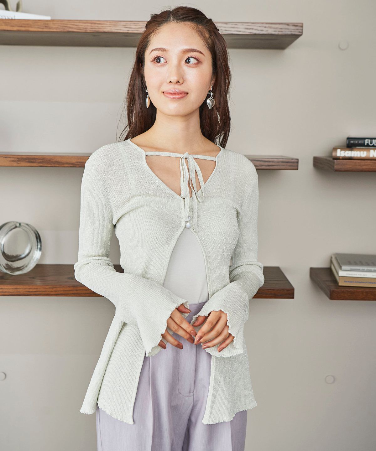 REDYAZEL「ラメシアーニットカーディガン」|カーディガン|オフ