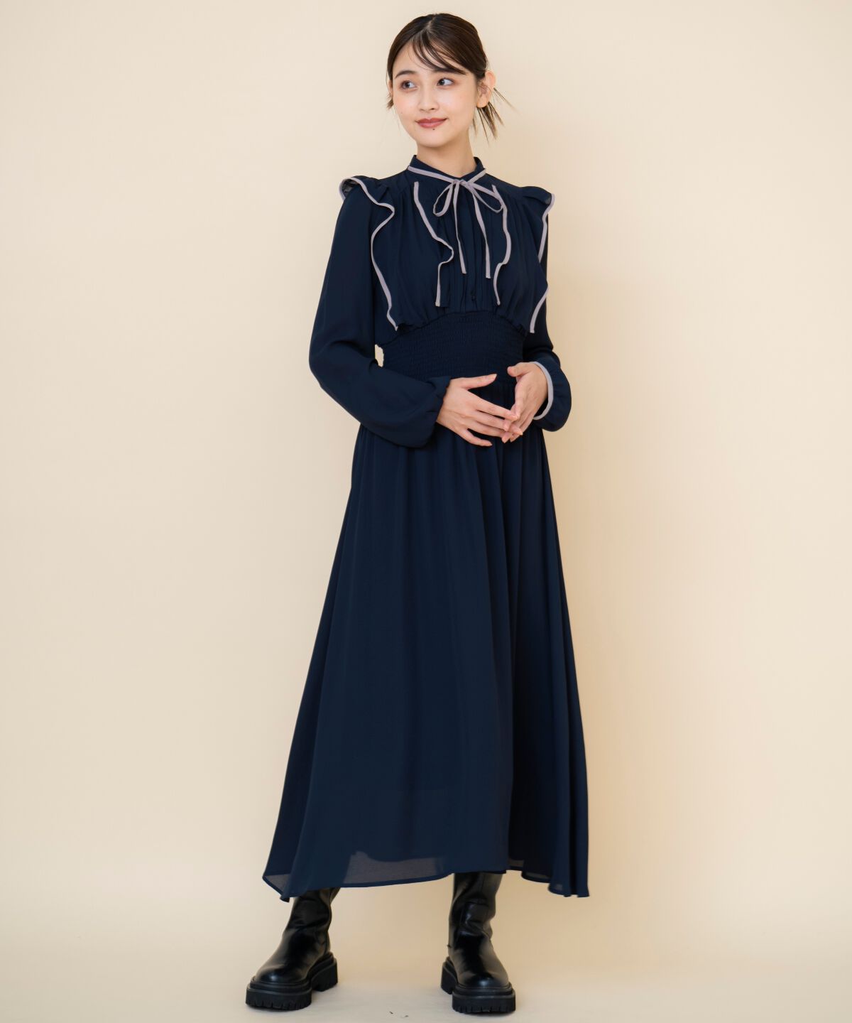 REDYAZEL「バイカラーフリルワンピース」|ワンピース|ネイビー