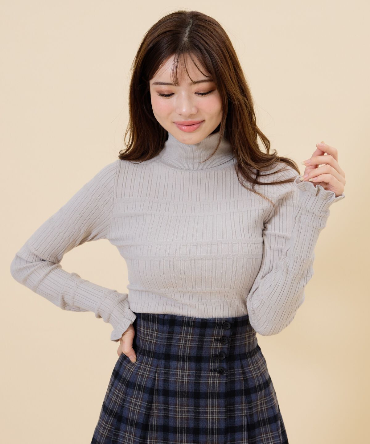 REDYAZEL「デザインリブタートルニット」|ニット・セーター|ライトグレー