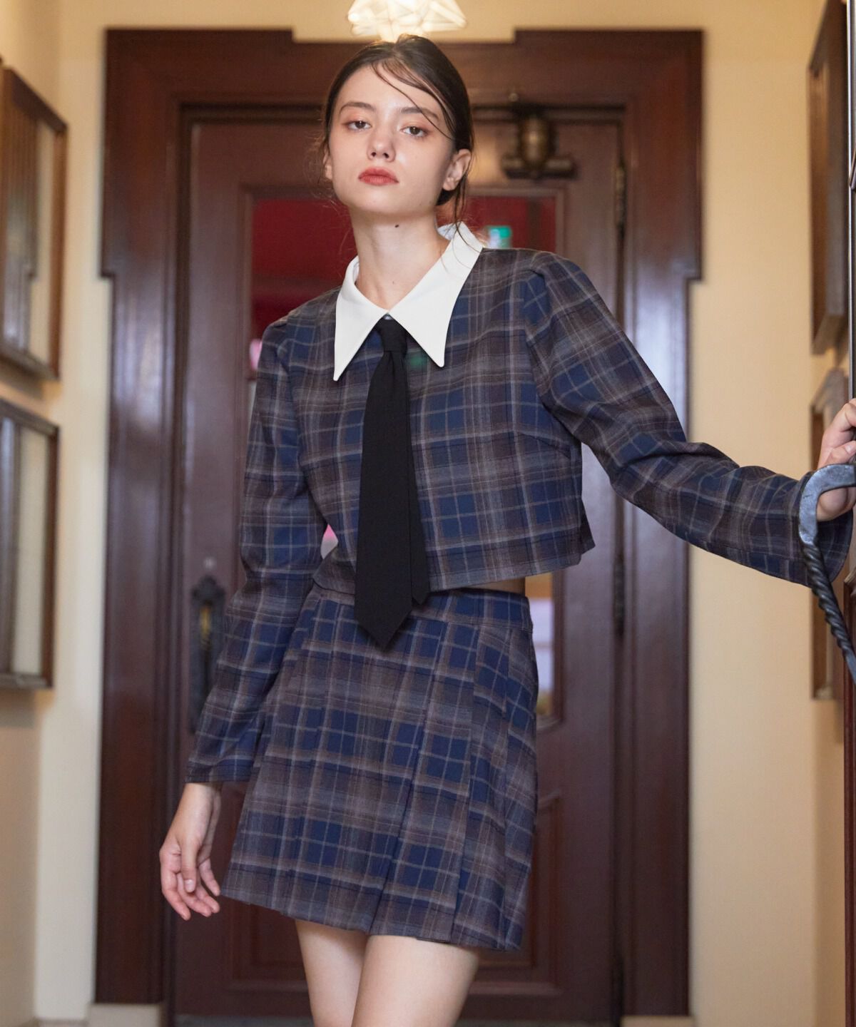 REDYAZEL「チェックプリーツスカショーパン」|キュロット|ブルー