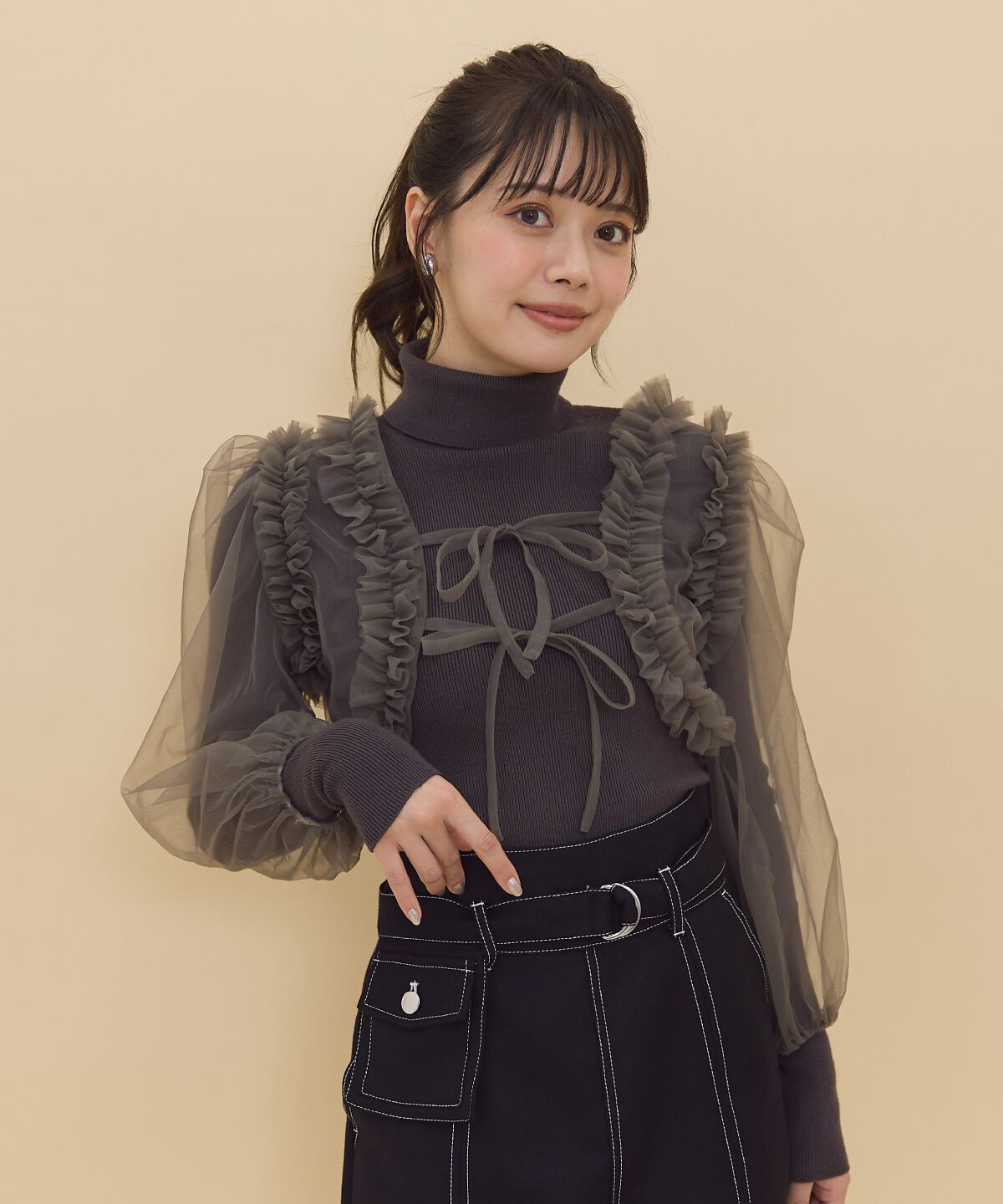 REDYAZEL「チュールボレロニット＆プルオーバーセット」|ニット・セーター|ﾁｬｺｰﾙｸﾞﾚｰ