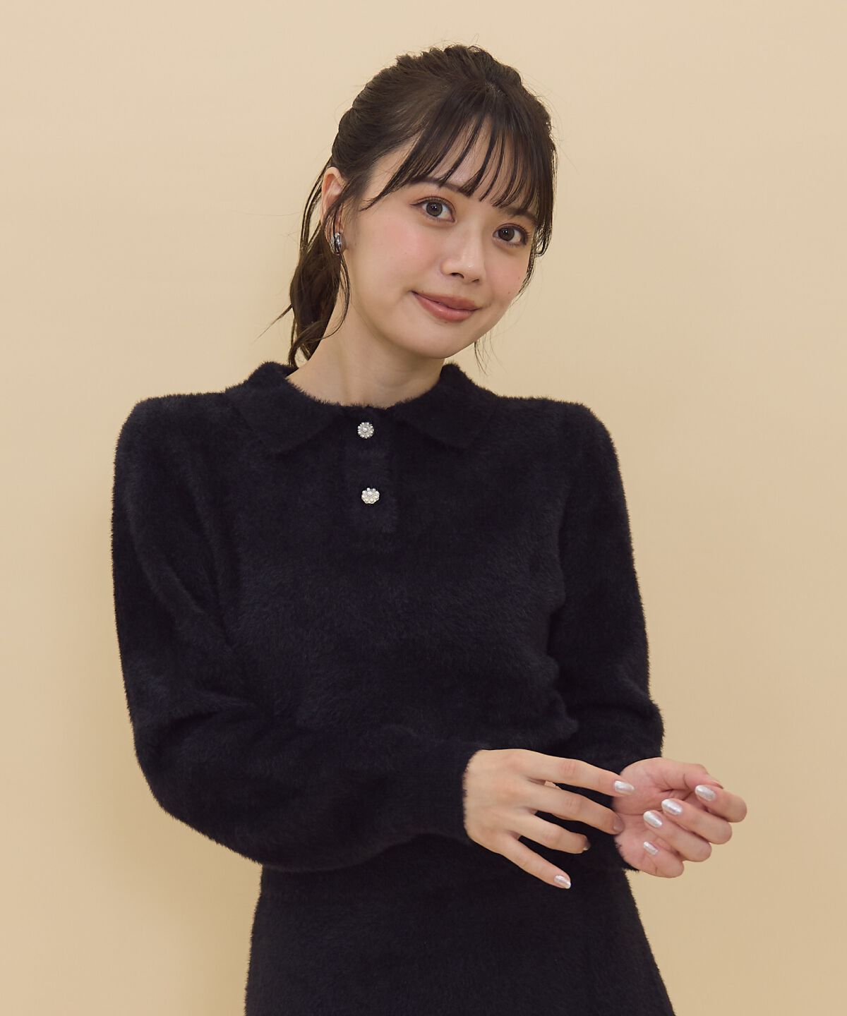 REDYAZEL「シャギーポロニットトップス」|ニット・セーター|ブラック
