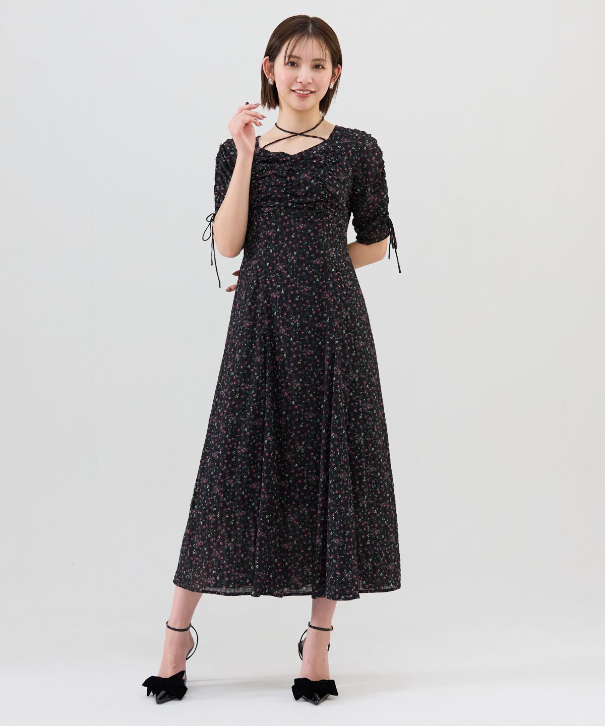 REDYAZEL「フラワープリントシャーリングワンピース」|ワンピース|