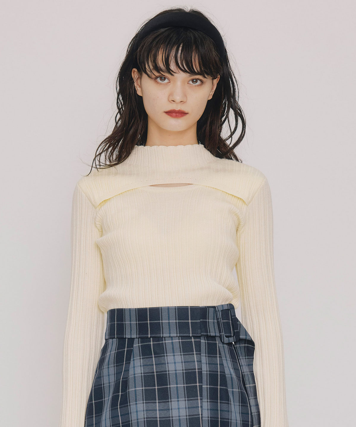 REDYAZEL「レイヤードデザインランダムリブニットプルオーバー」|ニット・セーター|