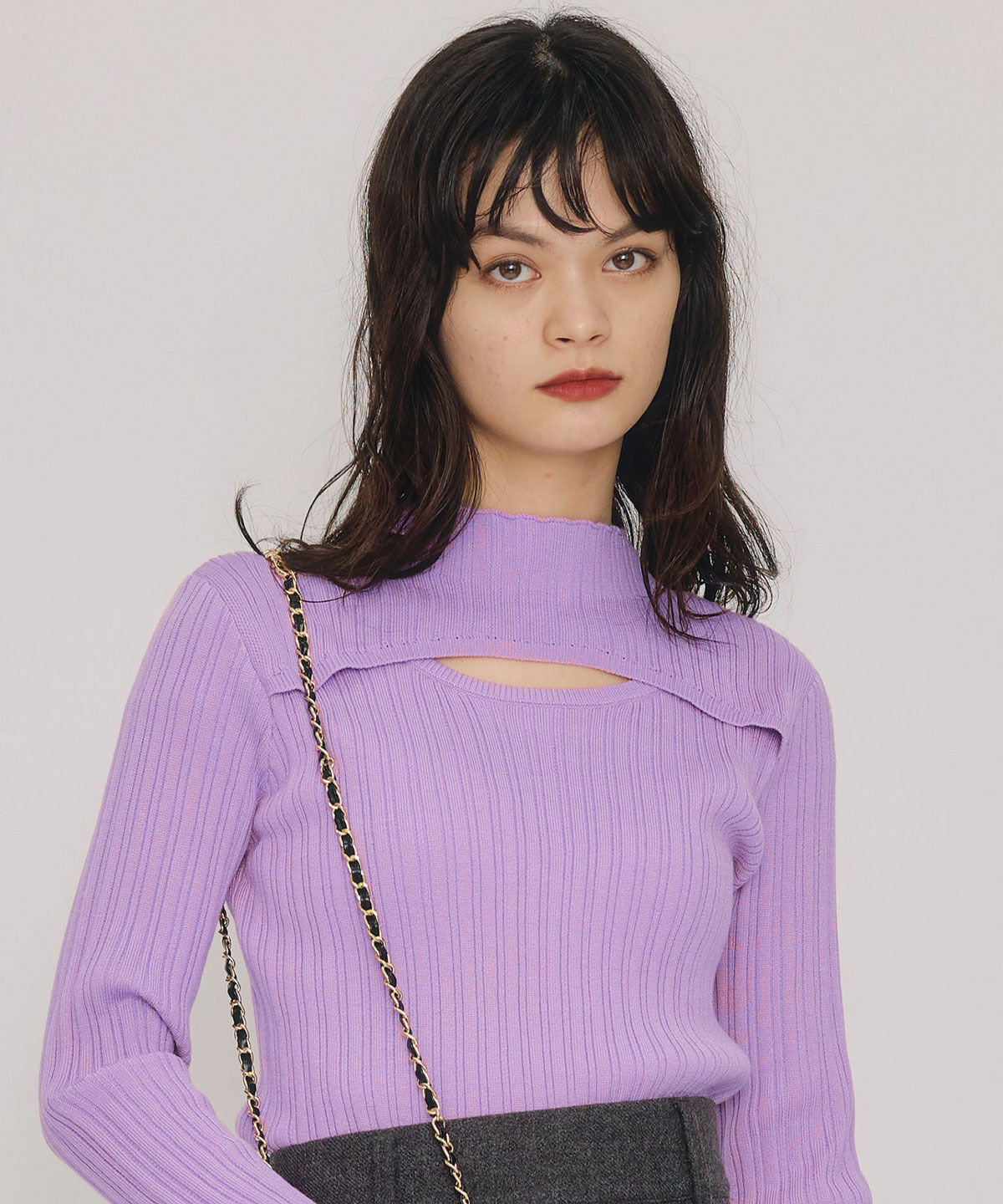 REDYAZEL「レイヤードデザインランダムリブニットプルオーバー」|ニット・セーター|ラベンダー