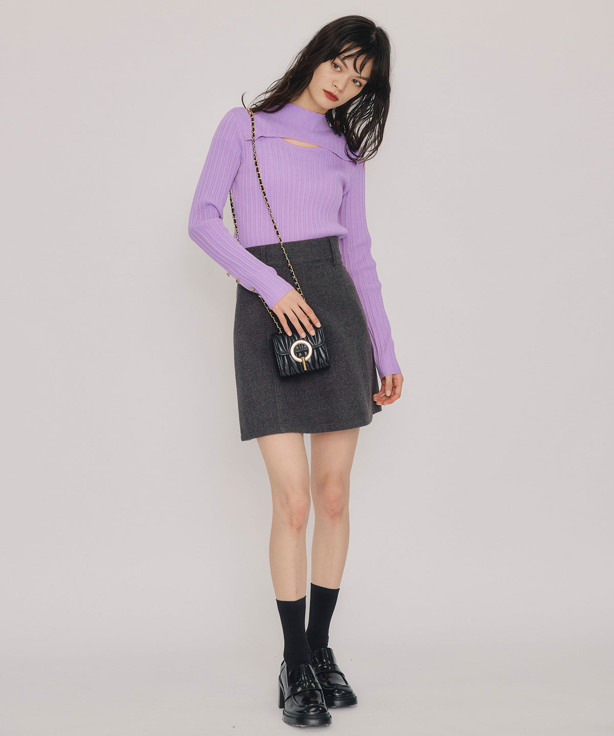 REDYAZEL「レイヤードデザインランダムリブニットプルオーバー」|ニット・セーター|