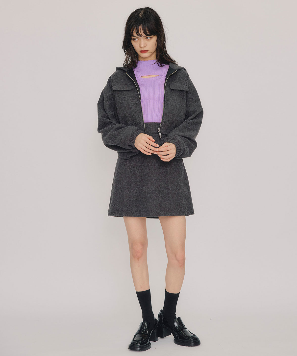 REDYAZEL「レイヤードデザインランダムリブニットプルオーバー」|ニット・セーター|