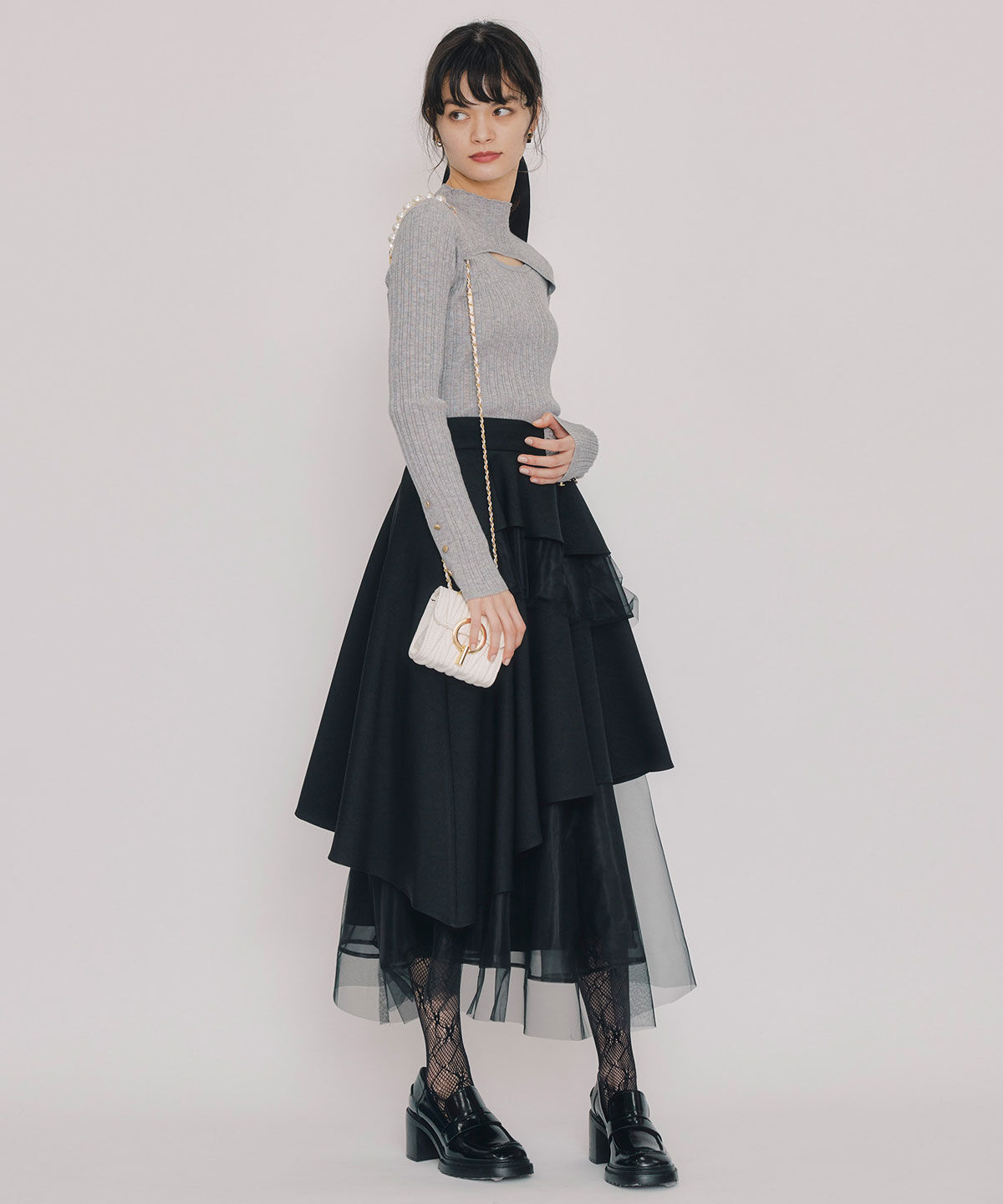 REDYAZEL「レイヤードデザインランダムリブニットプルオーバー」|ニット・セーター|