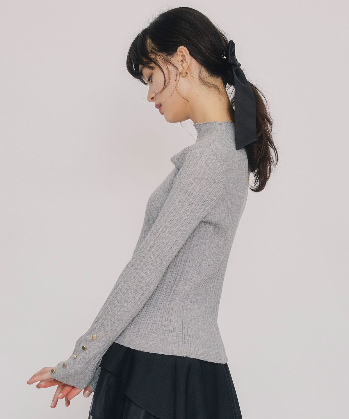 REDYAZEL「レイヤードデザインランダムリブニットプルオーバー」|ニット・セーター|