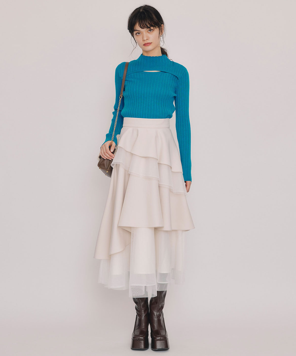 REDYAZEL「レイヤードデザインランダムリブニットプルオーバー」|ニット・セーター|