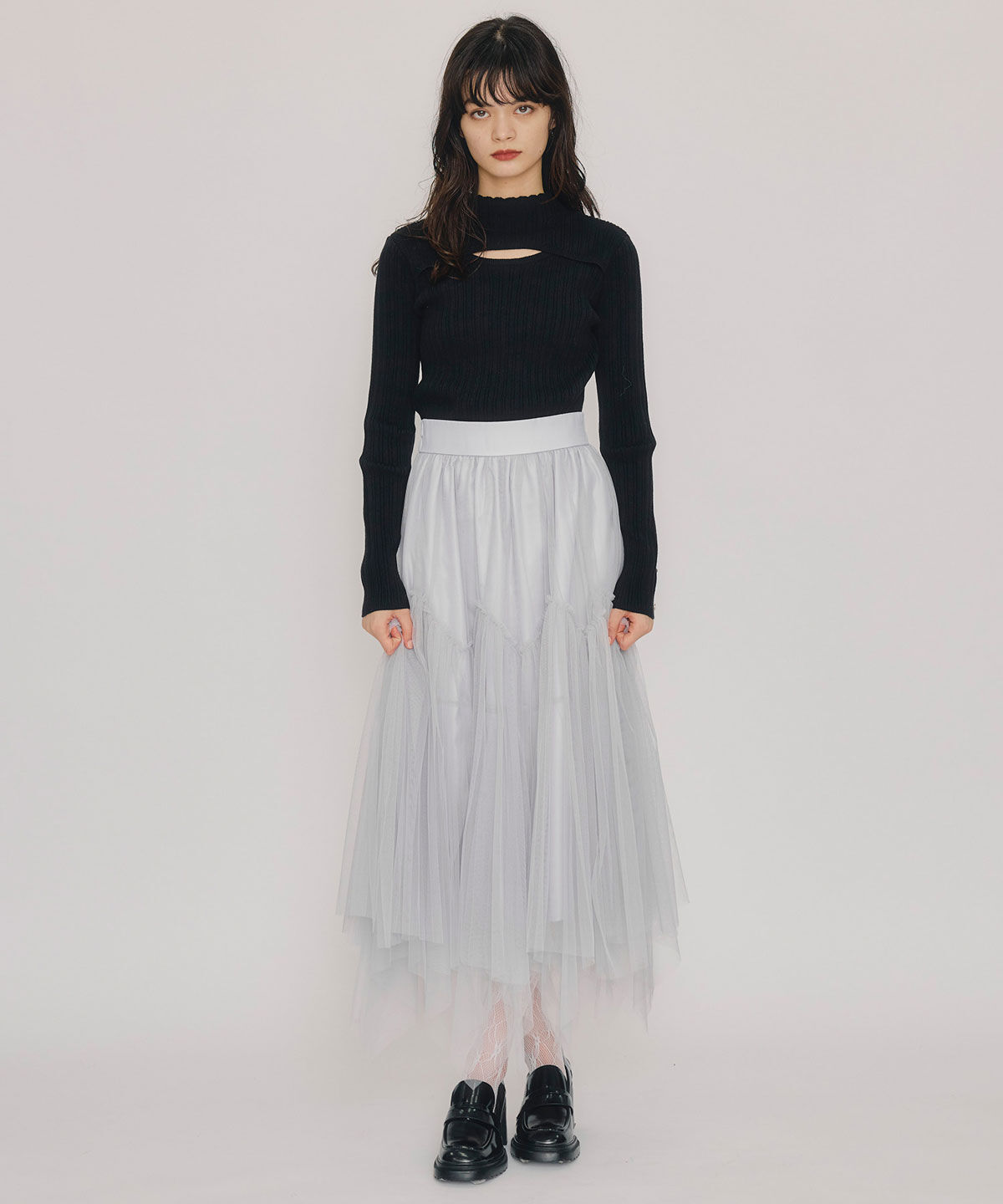 REDYAZEL「レイヤードデザインランダムリブニットプルオーバー」|ニット・セーター|