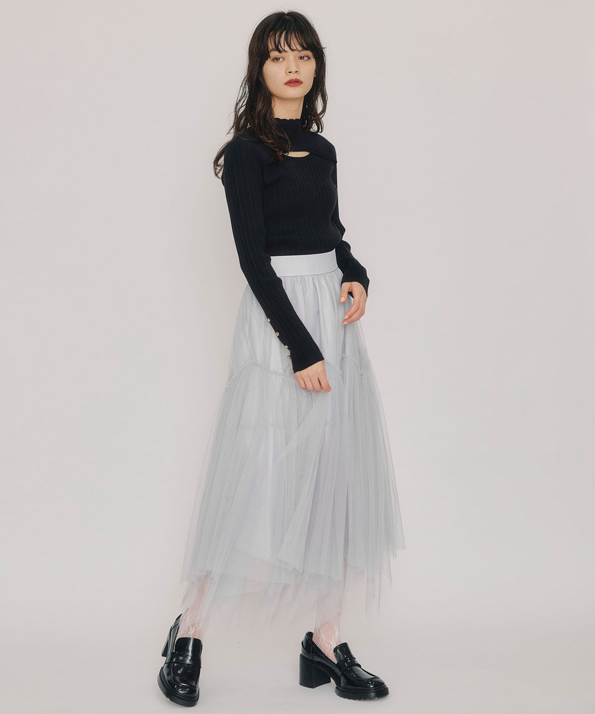 REDYAZEL「レイヤードデザインランダムリブニットプルオーバー」|ニット・セーター|