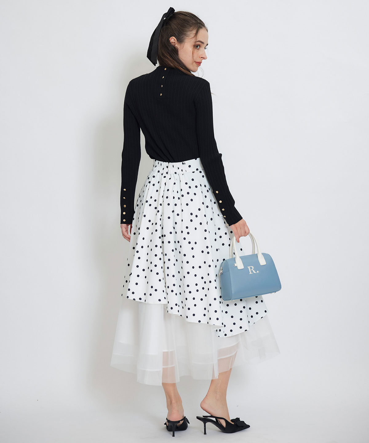 REDYAZEL「ドットチュールティアードロングスカート」|フレア|