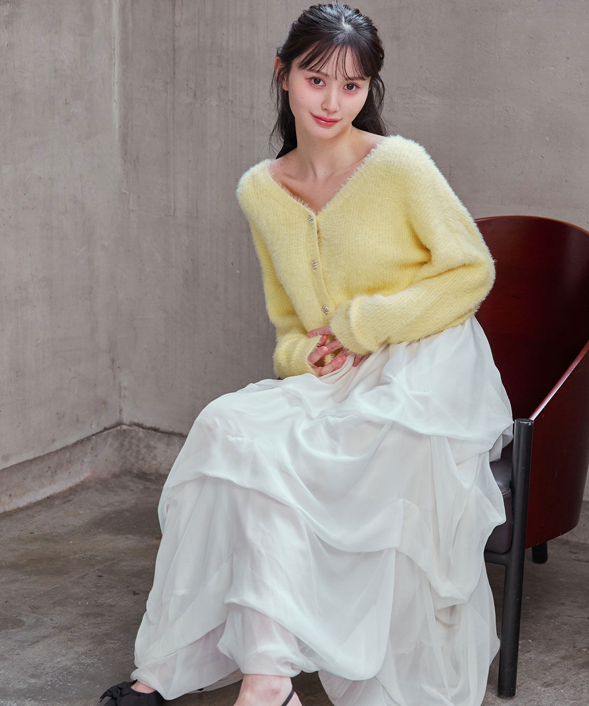 REDYAZEL「タックバルーンボリュームシフォンロングスカート」|フレア|