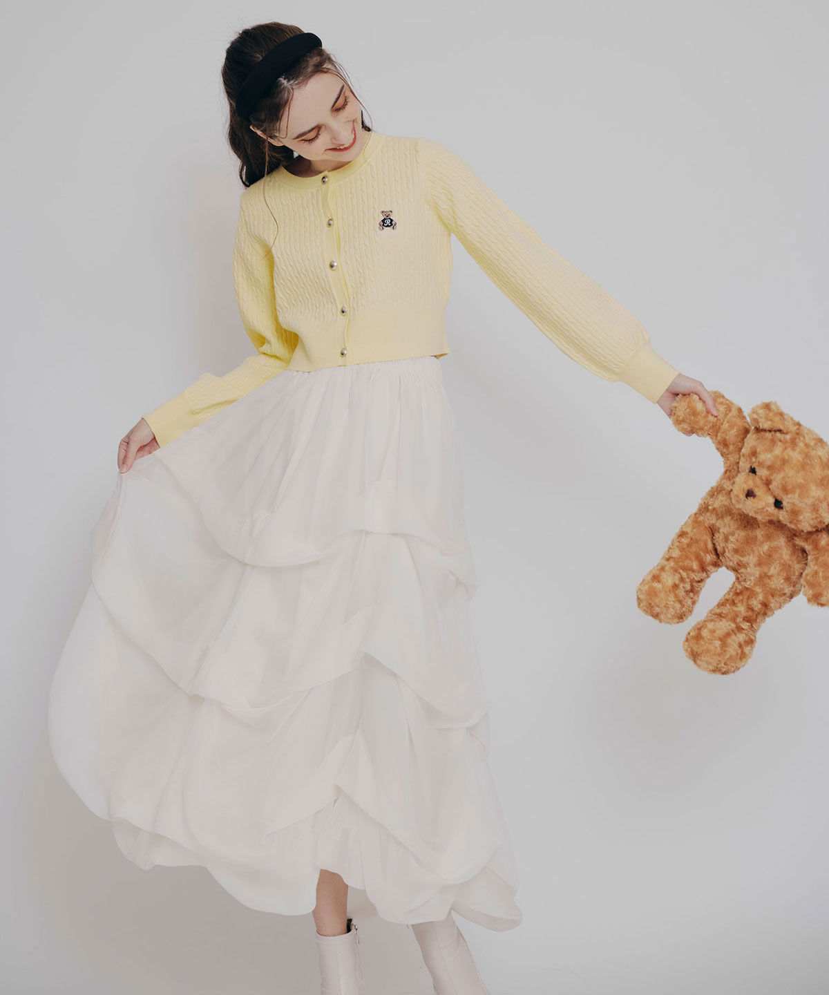 REDYAZEL「タックバルーンボリュームシフォンロングスカート」|フレア|