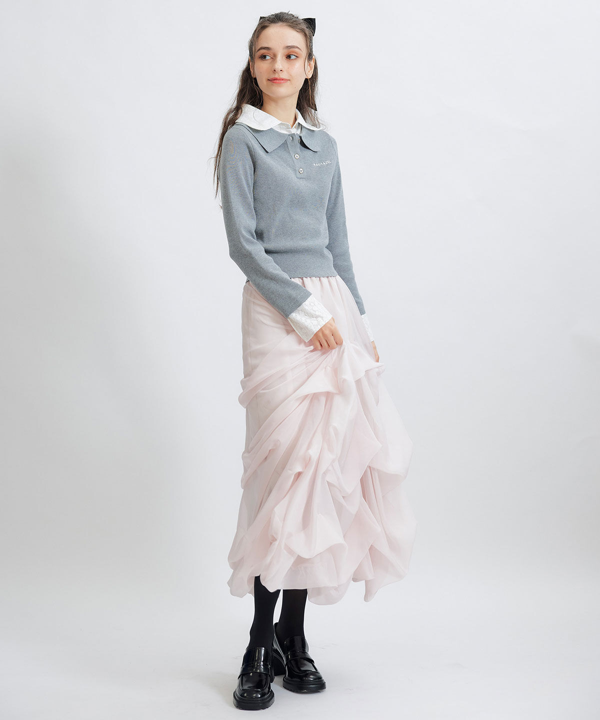 REDYAZEL「タックバルーンボリュームシフォンロングスカート」|フレア|