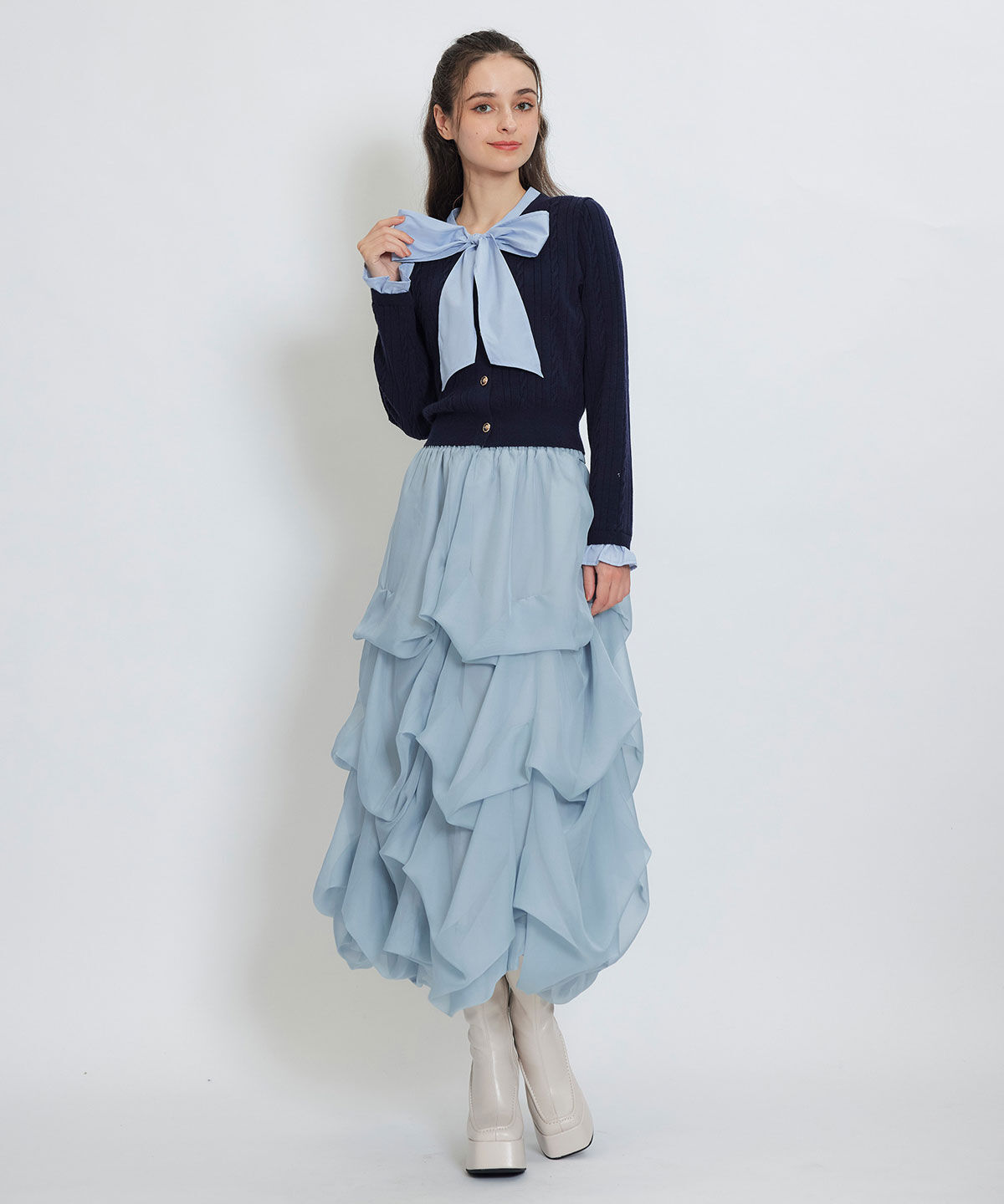 REDYAZEL「タックバルーンボリュームシフォンロングスカート」|フレア|