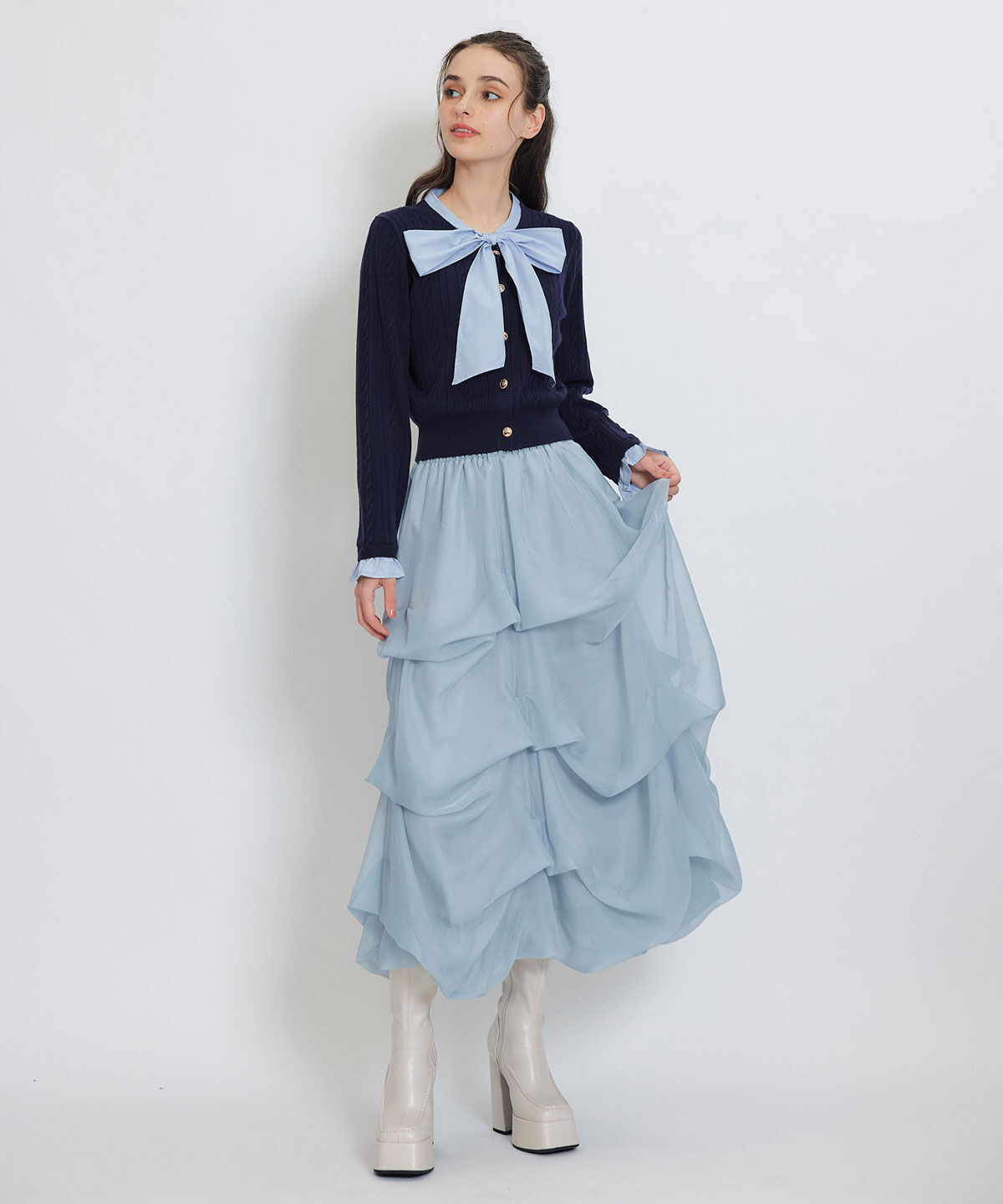 REDYAZEL「タックバルーンボリュームシフォンロングスカート」|フレア|