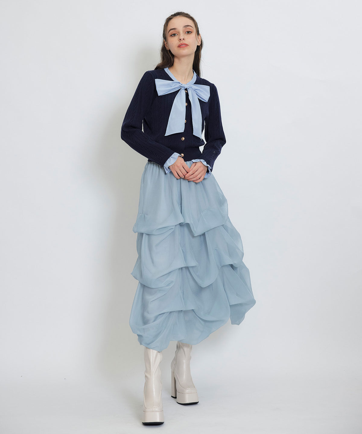 REDYAZEL「タックバルーンボリュームシフォンロングスカート」|フレア|