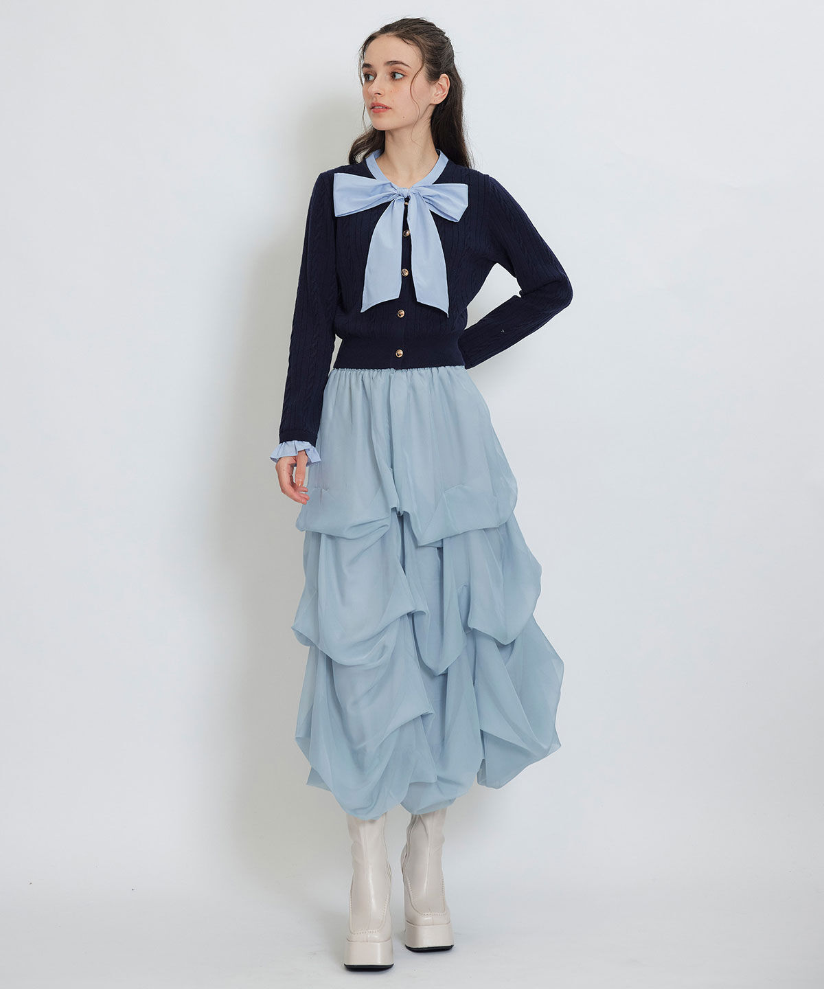 REDYAZEL「タックバルーンボリュームシフォンロングスカート」|フレア|