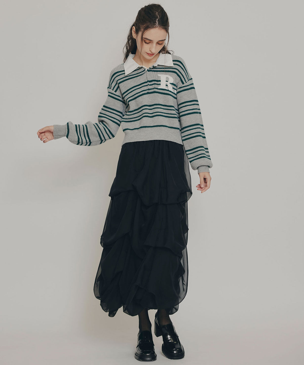 REDYAZEL「タックバルーンボリュームシフォンロングスカート」|フレア|