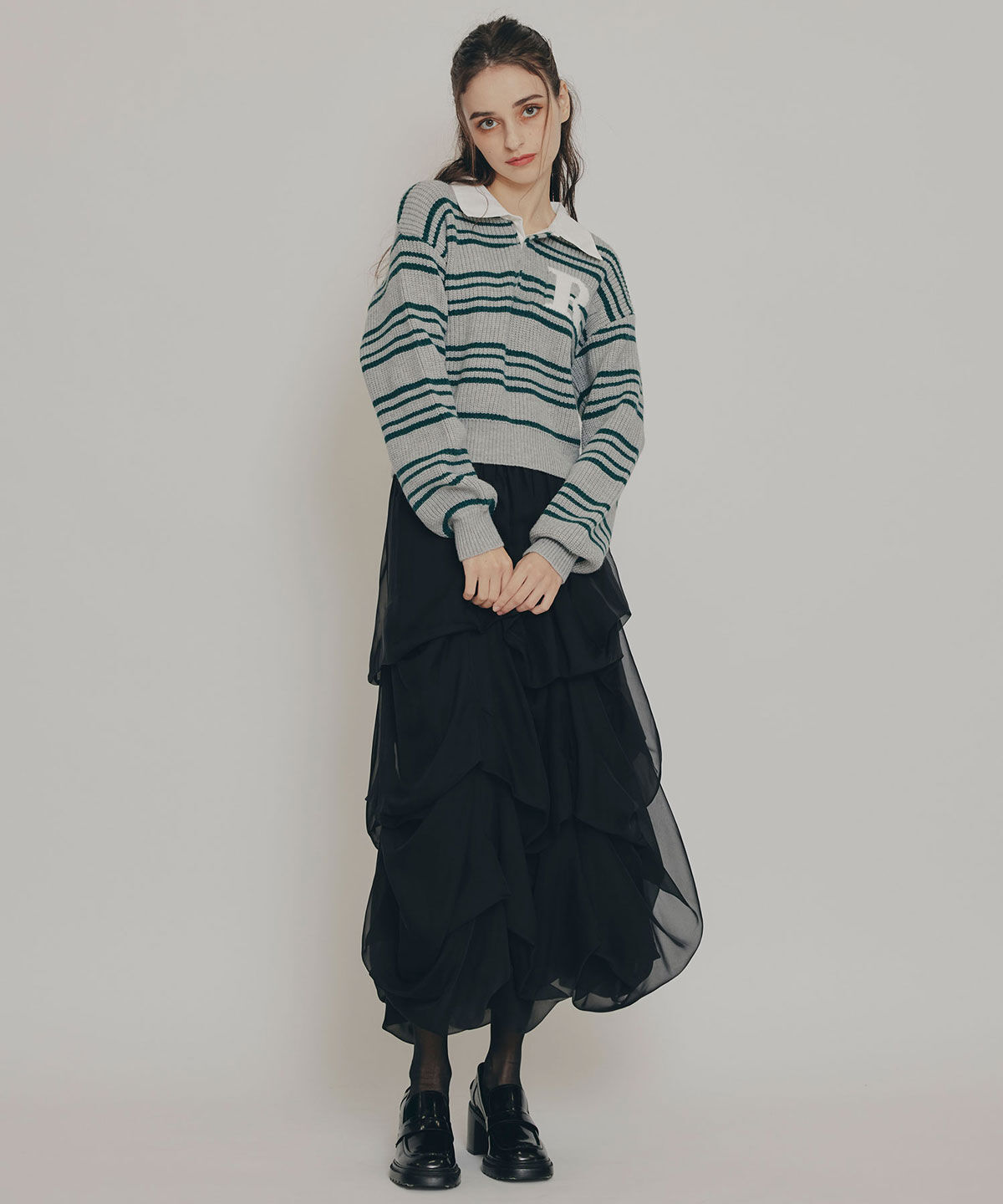 REDYAZEL「タックバルーンボリュームシフォンロングスカート」|フレア|