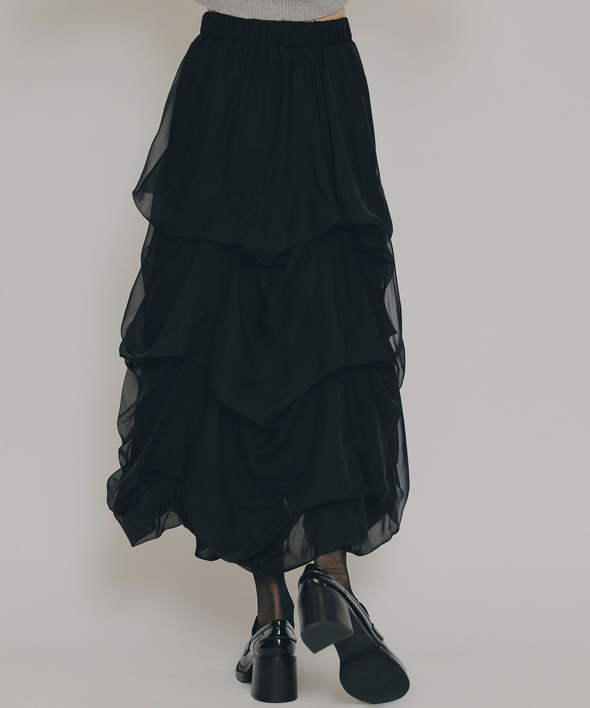 REDYAZEL「タックバルーンボリュームシフォンロングスカート」|フレア|