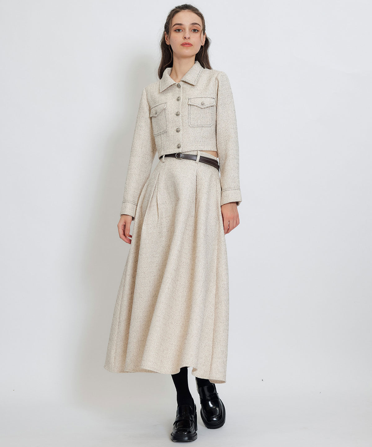 REDYAZEL「ダブルステッチツイードブラウス&times;フレアロングスカートセットアップ」|ワンピース|