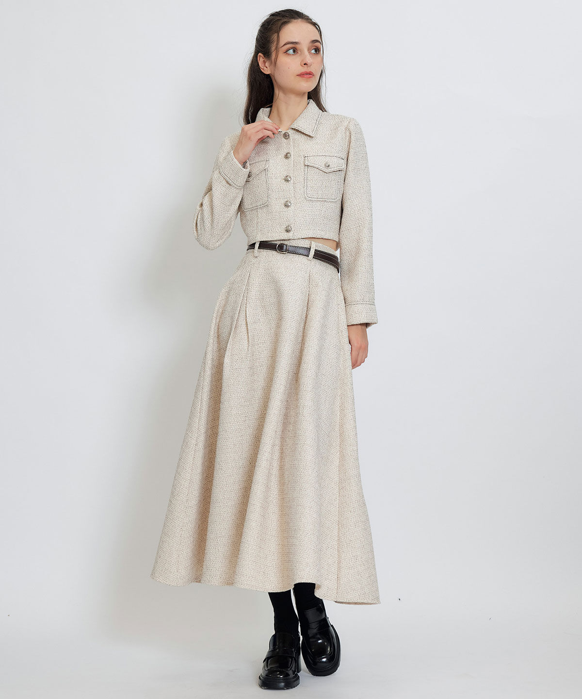 REDYAZEL「ダブルステッチツイードブラウス&times;フレアロングスカートセットアップ」|ワンピース|