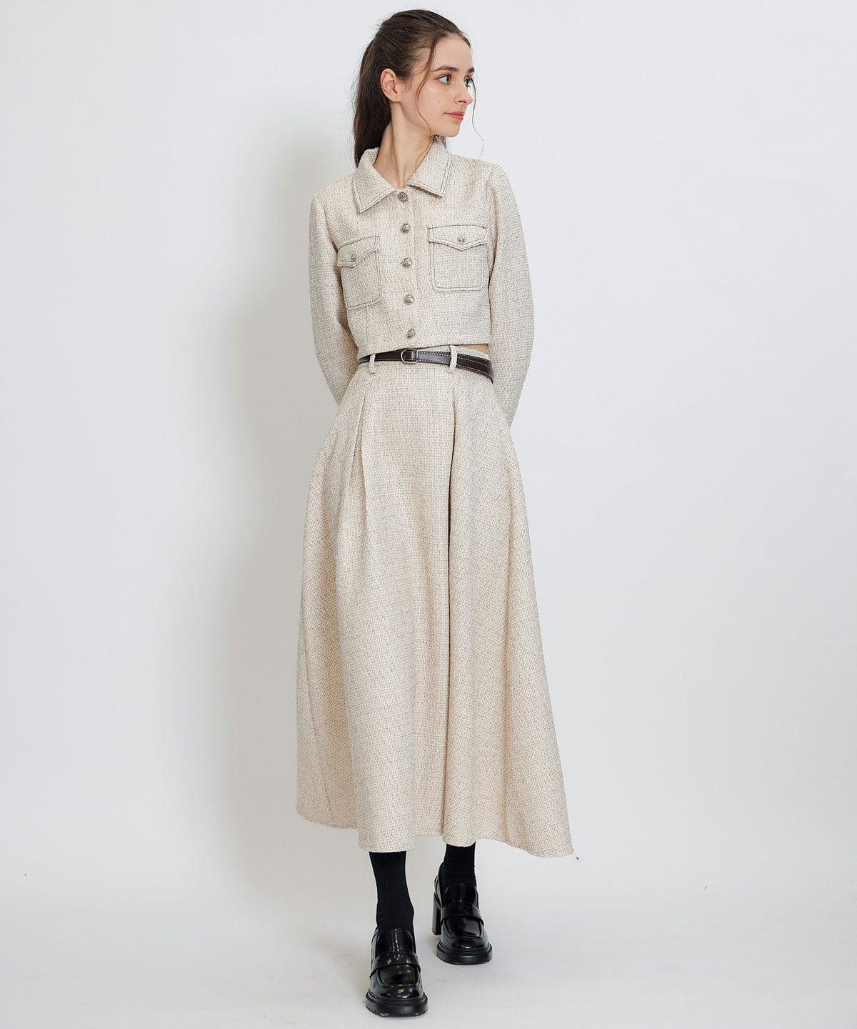 REDYAZEL「ダブルステッチツイードブラウス&times;フレアロングスカートセットアップ」|ワンピース|